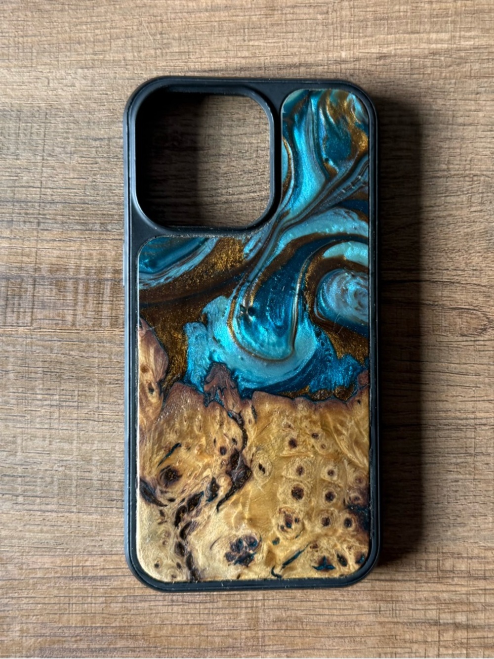 🐻 2/$25 • carved | 13 pro iPhone • Teal & Brown Wood Resin iPhone Case